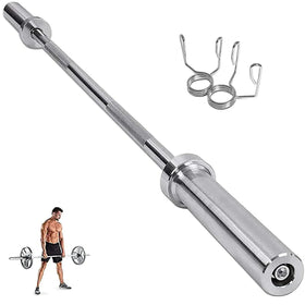 uyoyous 4FT Barbell Bar Solid Threaded Chrome barbell Bar with 2 inch Center Holes Barbell Weight Straight Weightlifting Strength Training Equipment Bar 120cm for Home Workout Fitness Silver